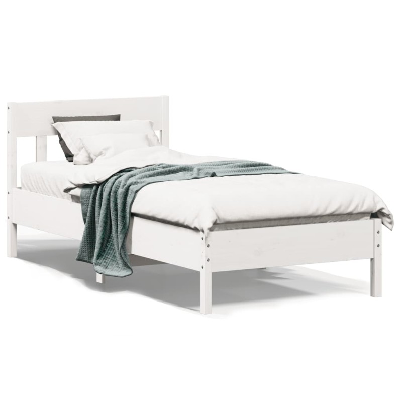 vidaXL Estructura de cama con cabecero madera de pino blanco 100x200cm vidaXL Estructura de cama con cabecero madera de pino blanco 100x200cm
