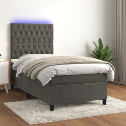 vidaXL Cama box spring colchón y LED terciopelo gris oscuro 100x200 cm