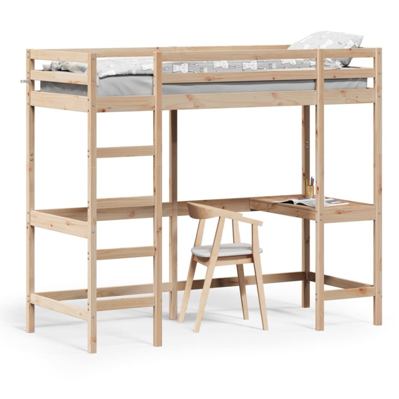 vidaXL Cama alta con escritorio madera maciza de pino 80x200 cm vidaXL Cama alta con escritorio madera maciza de pino 80x200 cm