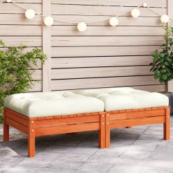 vidaXL Reposapiés jardín cojines 2 uds madera maciza pino marrón cera