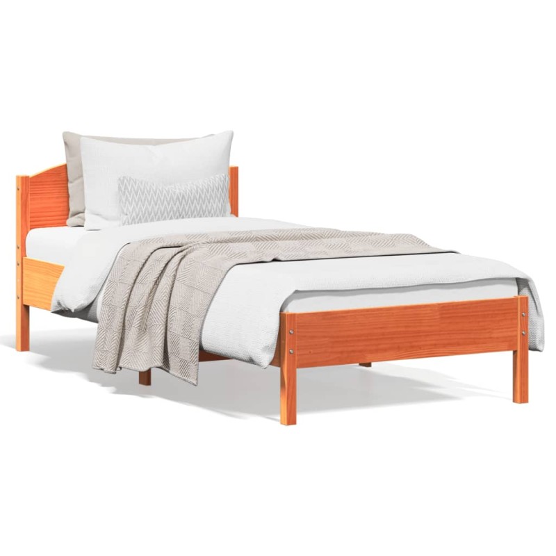 vidaXL Estructura cama con cabecero madera pino marrón cera 100x200 cm vidaXL Estructura cama con cabecero madera pino marrón cera 100x200 cm