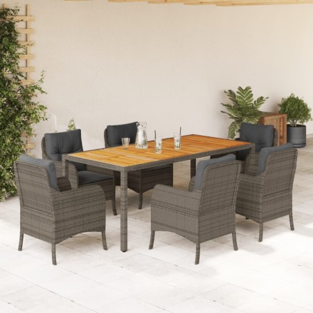 vidaXL Set comedor jardín 7 pzas y cojines ratán sintético gris
