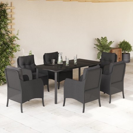 vidaXL Set de comedor de jardín 7 pzas y cojines ratán sintético negro