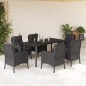 vidaXL Set de comedor de jardín 7 pzas y cojines ratán sintético negro