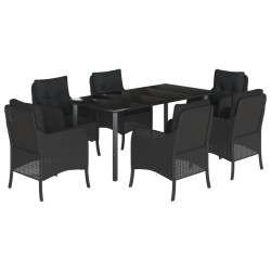 vidaXL Set de comedor de jardín 7 pzas y cojines ratán sintético negro