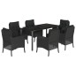 vidaXL Set de comedor de jardín 7 pzas y cojines ratán sintético negro