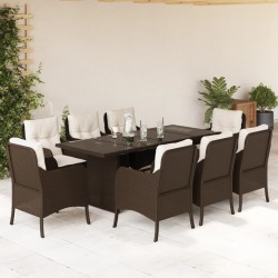 vidaXL Set comedor para jardín 9 pzas y cojines ratán sintético marrón