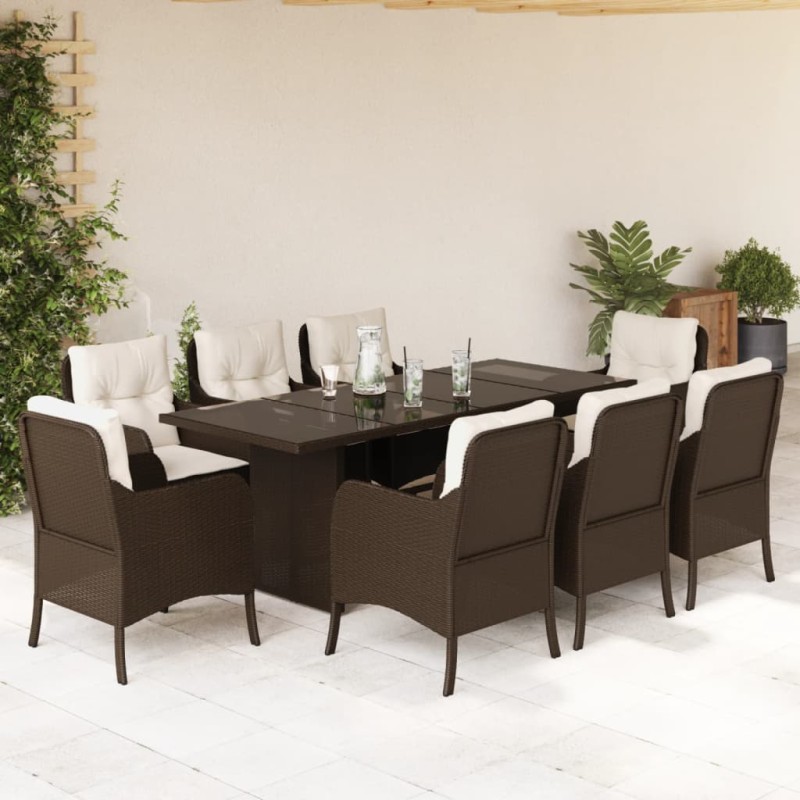 vidaXL Set comedor para jardín 9 pzas y cojines ratán sintético marrón vidaXL Set comedor para jardín 9 pzas y cojines ratán sintético marrón