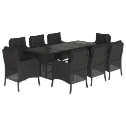 vidaXL Set de comedor de jardín 9 pzas y cojines ratán sintético negro