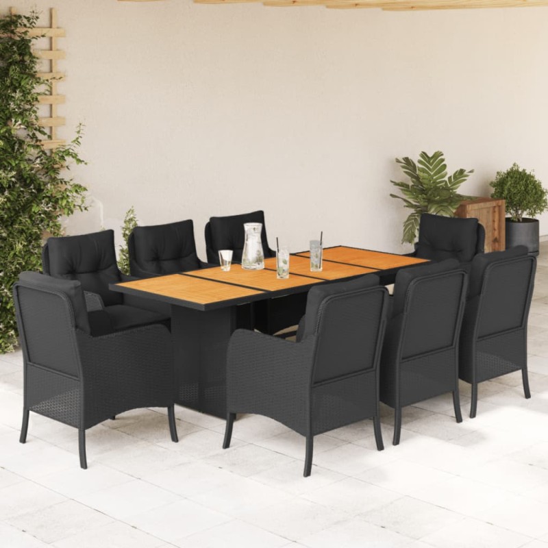 vidaXL Set de comedor de jardín 9 pzas y cojines ratán sintético negro vidaXL Set de comedor de jardín 9 pzas y cojines ratán sintético negro