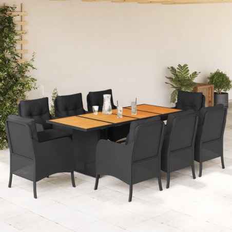 vidaXL Set de comedor de jardín 9 pzas y cojines ratán sintético negro