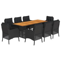 vidaXL Set de comedor de jardín 9 pzas y cojines ratán sintético negro