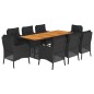 vidaXL Set de comedor de jardín 9 pzas y cojines ratán sintético negro vidaXL Set de comedor de jardín 9 pzas y cojines ratán sintético negro