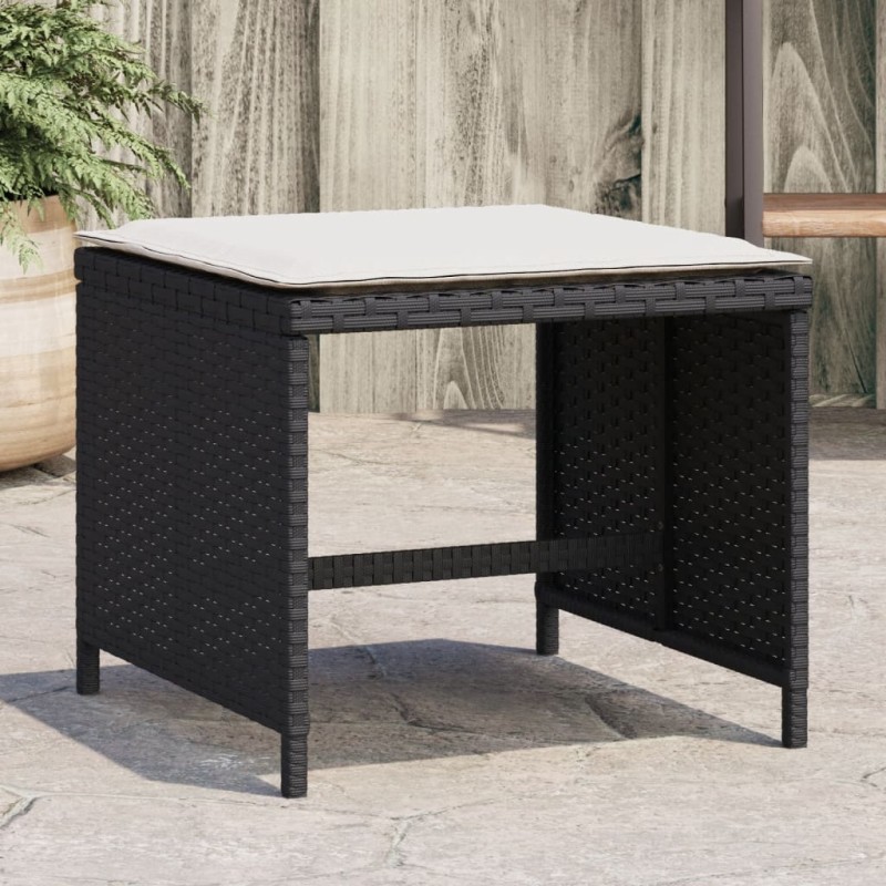 vidaXL Taburetes de jardín con cojines 4 uds ratán PE negro 41x41x36cm vidaXL Taburetes de jardín con cojines 4 uds ratán PE negro 41x41x36cm