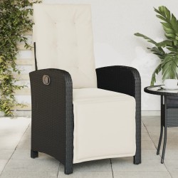 vidaXL Sillón reclinable de jardín con reposapiés ratán PE negro