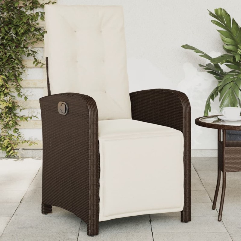 vidaXL Sillón reclinable de jardín con reposapiés ratán PE marrón vidaXL Sillón reclinable de jardín con reposapiés ratán PE marrón