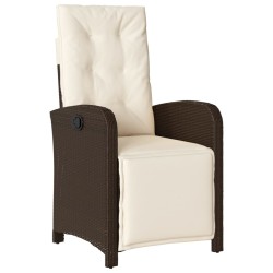 vidaXL Sillón reclinable de jardín con reposapiés ratán PE marrón