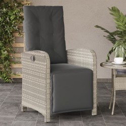vidaXL Sillón reclinable de jardín con reposapiés ratán PE gris claro