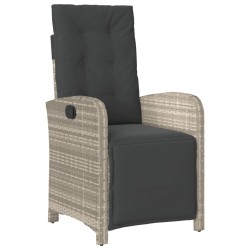 vidaXL Sillón reclinable de jardín con reposapiés ratán PE gris claro