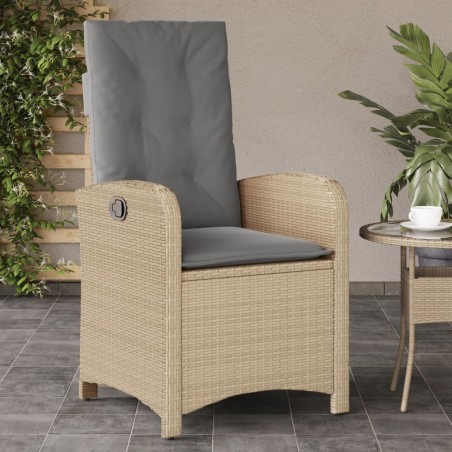 vidaXL Sillón reclinable de jardín con cojines ratán PE beige mixto
