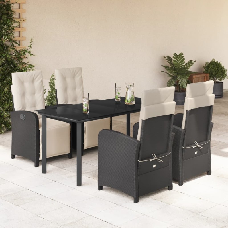 vidaXL Set de muebles jardín 5 pzas con cojines ratán sintético negro vidaXL Set de muebles jardín 5 pzas con cojines ratán sintético negro