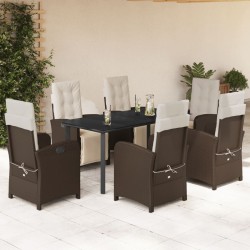 vidaXL Set comedor de jardín 7 pzas con cojines ratán sintético marrón