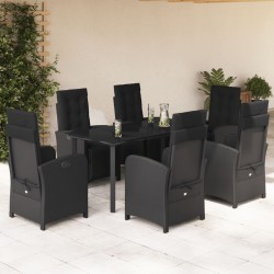 vidaXL Set de comedor de jardín 7 pzas y cojines ratán sintético negro