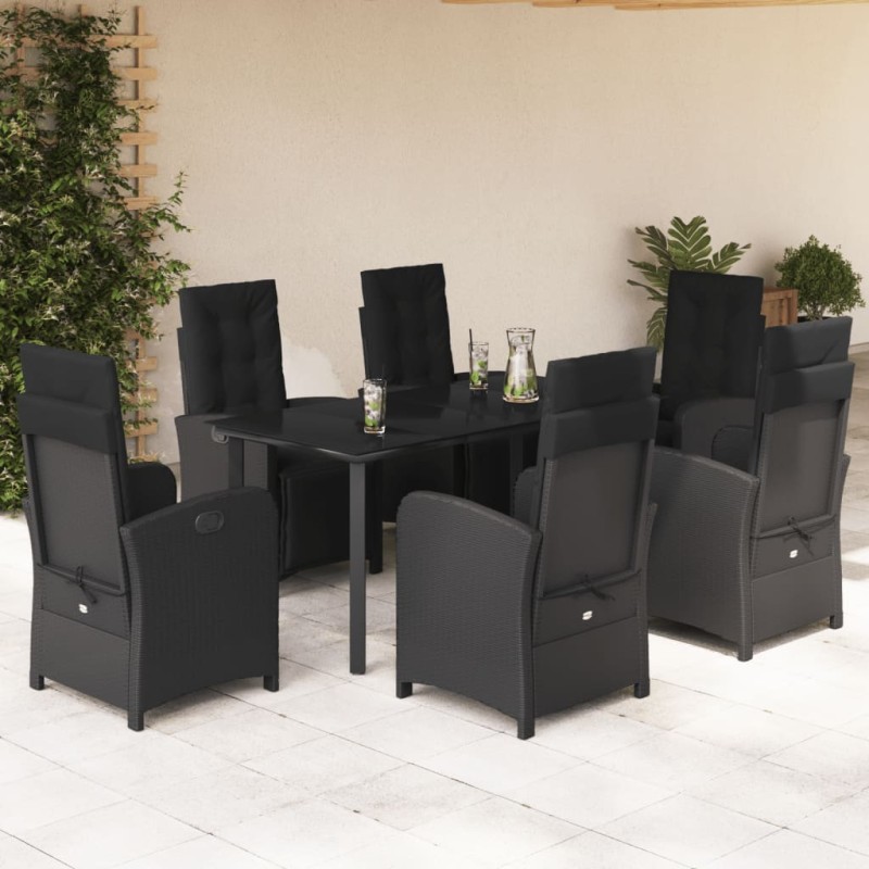 vidaXL Set de comedor de jardín 7 pzas y cojines ratán sintético negro vidaXL Set de comedor de jardín 7 pzas y cojines ratán sintético negro