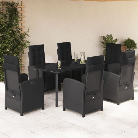 vidaXL Set de comedor de jardín 7 pzas y cojines ratán sintético negro