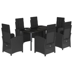 vidaXL Set de comedor de jardín 7 pzas y cojines ratán sintético negro