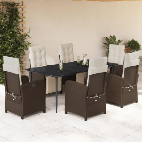 vidaXL Set comedor de jardín 7 pzas con cojines ratán sintético marrón