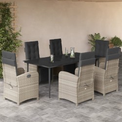 vidaXL Set comedor jardín 7 pzas y cojines ratán sintético gris claro