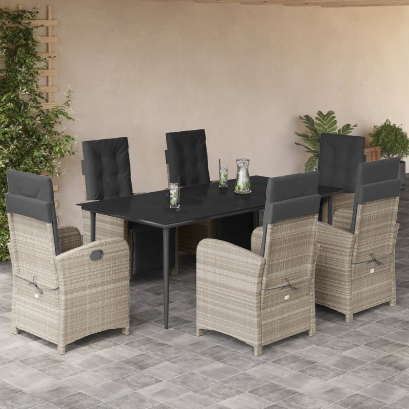 vidaXL Set comedor jardín 7 pzas y cojines ratán sintético gris claro vidaXL Set comedor jardín 7 pzas y cojines ratán sintético gris claro
