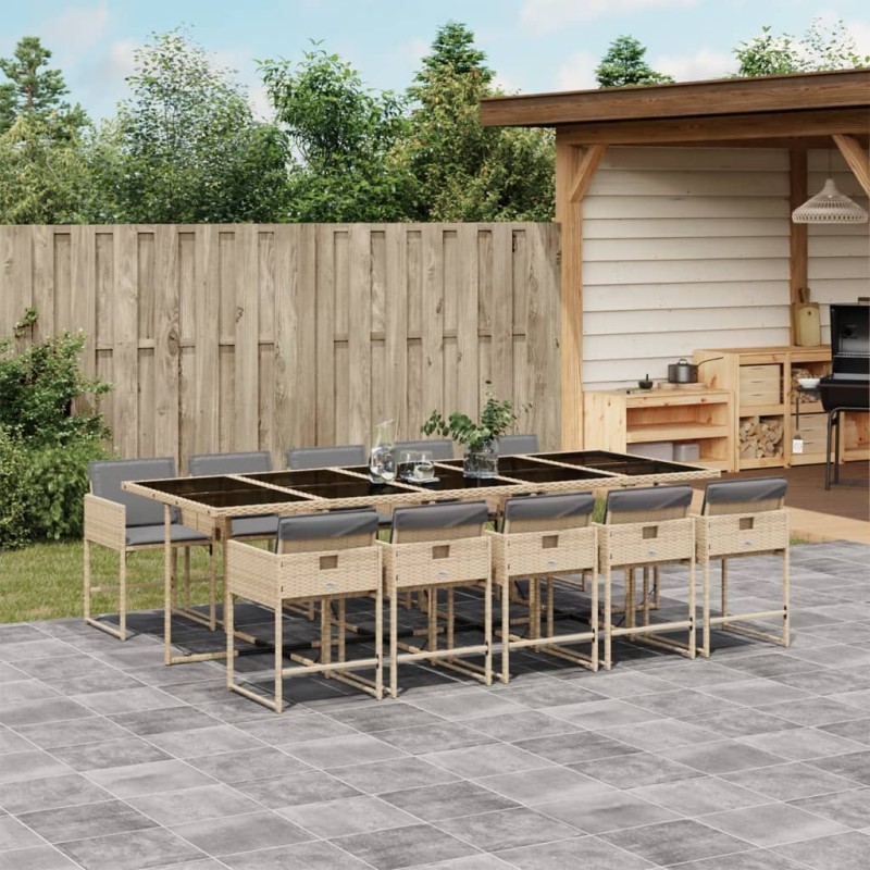 vidaXL Set comedor de jardín 11 pzas con cojines ratán sintético beige