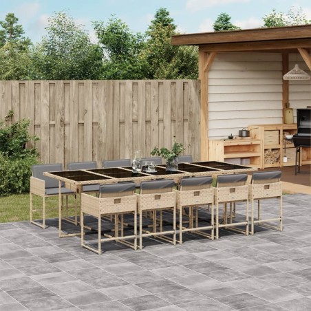 vidaXL Set comedor de jardín 11 pzas con cojines ratán sintético beige