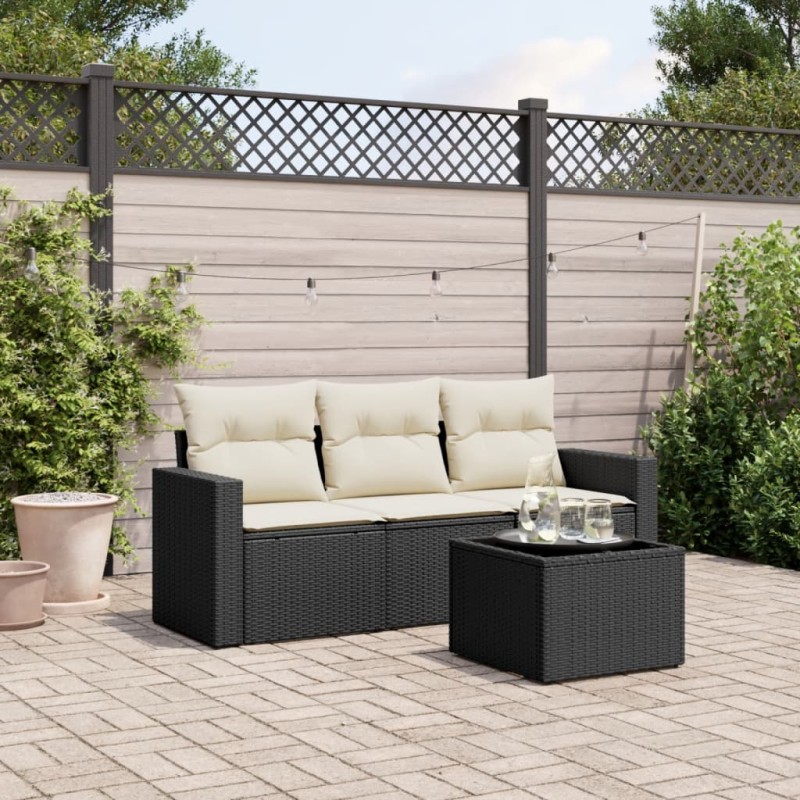vidaXL Juego de sofás jardín 4 pzas con cojines ratán sintético negro vidaXL Juego de sofás jardín 4 pzas con cojines ratán sintético negro