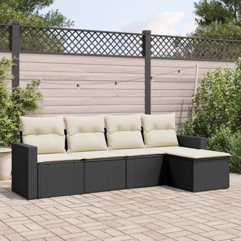 vidaXL Set de muebles de jardín 5 pzas y cojines ratán sintético negro vidaXL Set de muebles de jardín 5 pzas y cojines ratán sintético negro