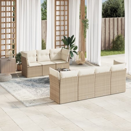 vidaXL Juego de sofás de jardín con cojines beige 8 pzas ratán PE