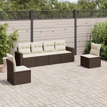 vidaXL Set sofás de jardín 6 piezas y cojines ratán sintético marrón