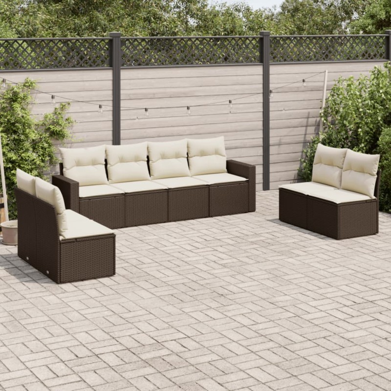 vidaXL Set sofás de jardín 8 piezas y cojines ratán sintético marrón vidaXL Set sofás de jardín 8 piezas y cojines ratán sintético marrón