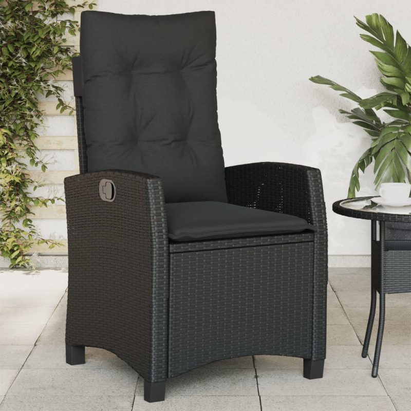 vidaXL Sillón reclinable de jardín con cojines ratán sintético negro