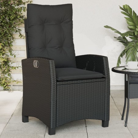 vidaXL Sillón reclinable de jardín con cojines ratán sintético negro