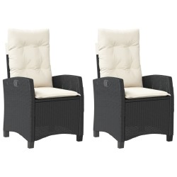 vidaXL Sillones reclinable jardín cojines 2 uds ratán sintético negro