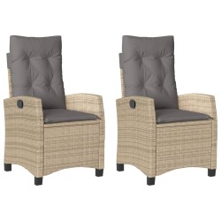 vidaXL Sillones reclinables jardín y cojines beige mix 2 uds ratán PE