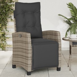 vidaXL Sillón reclinable de jardín con reposapiés ratán sintético gris