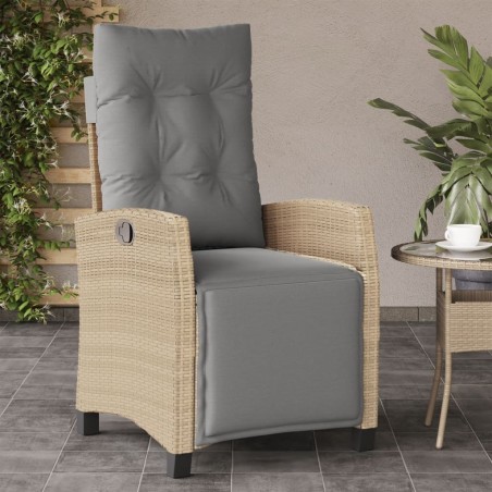 vidaXL Sillón reclinable de jardín con reposapiés ratán PE beige mixto