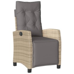 vidaXL Sillón reclinable de jardín con reposapiés ratán PE beige mixto