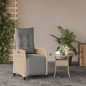 vidaXL Sillón reclinable de jardín con reposapiés ratán PE beige mixto