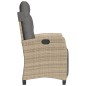 vidaXL Sillón reclinable de jardín con reposapiés ratán PE beige mixto