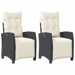vidaXL Sillones reclinables jardín con reposapiés 2 uds ratán PE negro